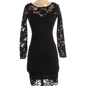 Ambiance Black Long Sleeve Floral Lace Bodycon Dress- Size L